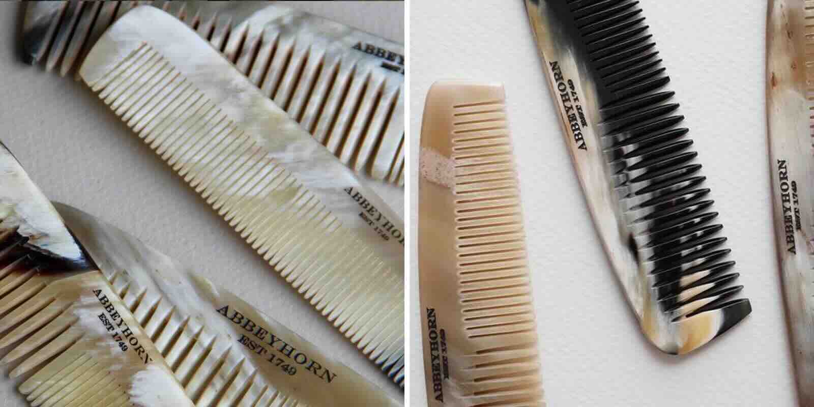 Peignes en corne naturelle ABBEYHORN faits main en Angleterre – nuances et effets marbrés uniques, artisanat anglais